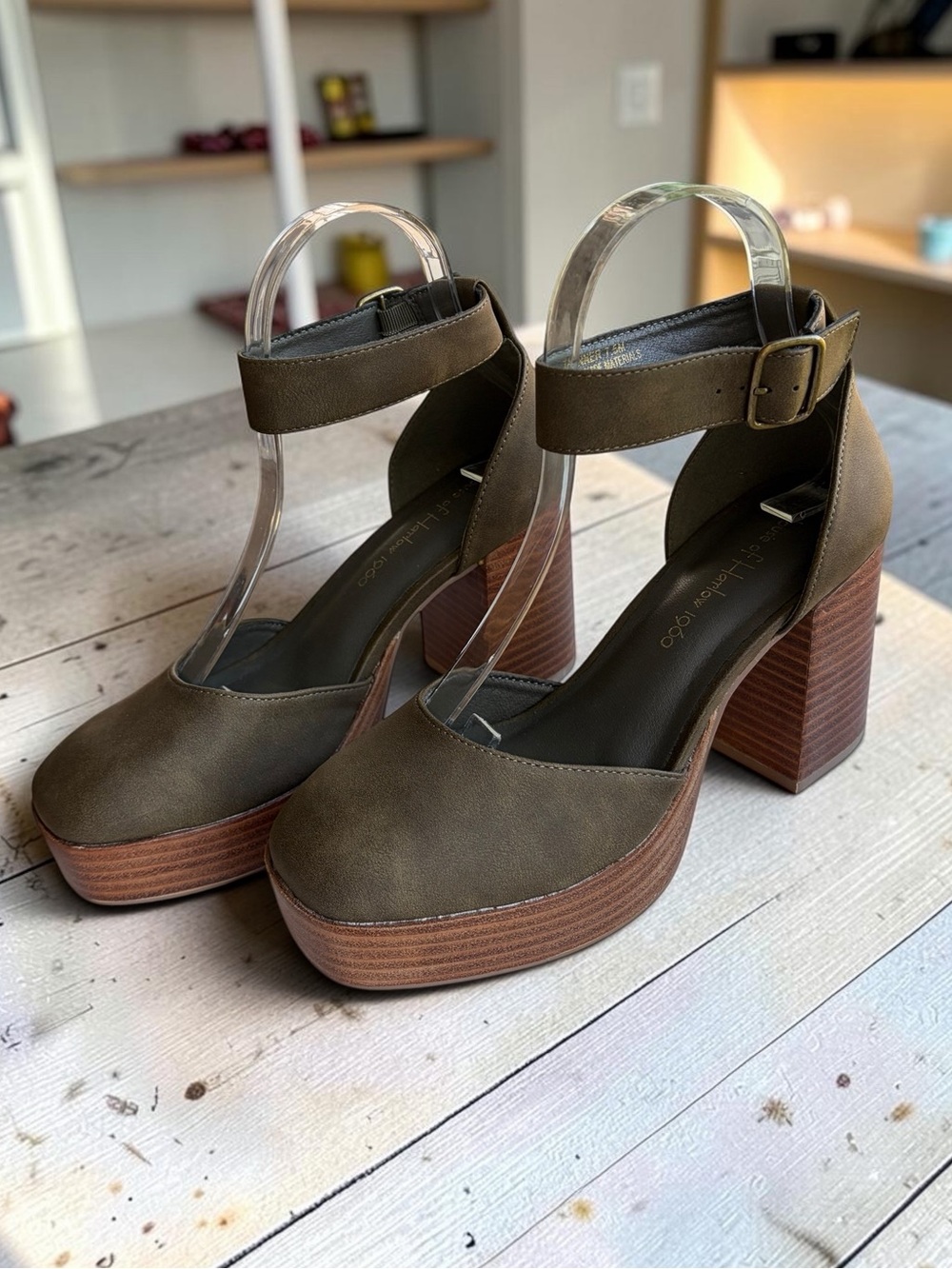 House of Harlow 1960 Olive Ankle-Strap Platform Heels